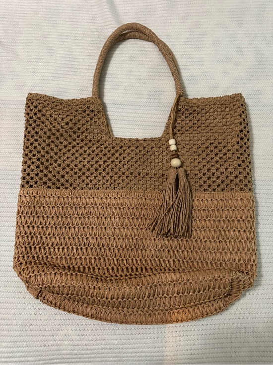 Unbranded Handbags - Artisanal Brazil Moriche Palm Straw Tote Bag Wooden Bead Tassel Boho Beach NWOT
